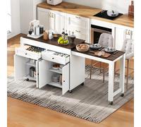 UIHECTA îLot Central Cuisine avec Table à Manger Extensible Chariot De Rangement Cuisine sur roulettes avec éTagèRe à éPices, 2 Tiroirs Et Armoire 4 Portes pour Salle à Manger,B