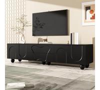 UIHECTA Meuble TV Moderne TéLéViseur 80 Pouces et Plus, Meuble TV en Bois 70 Pouces Portes CintréEs, Meuble MultiméDia Style CrèMe avec 2 Meubles De Rangement éTagèRe RéGlable,Noir