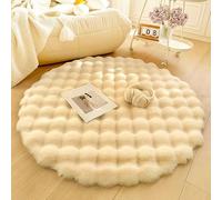 UIHECTA Tapis en Peluche Lapin, Tapis Ronds, Tapis Chambre Moelleux, Tapis Moelleux Moderne, Lavable, Couleur Unie, AntidéRapant, DéCoration IntéRieur Chambre Fille Chambre Enfant,Beige,90cm