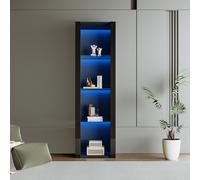 UIHECTA Vitrine LED 4 éTagèRes en Verre et 1 Porte Vitrine De Rangement Moderne BibliothèQue sur Pied Haute Brillance pour Salon, Chambre à Coucher, Bureau,Noir