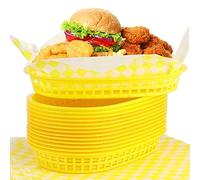 Uiifan Lot de 24 paniers de restauration rapide avec 100 doublures, paniers à charcuterie, 26,7 x 17,8 cm, plateaux de service pour hamburger, pain, pique-nique (jaune)