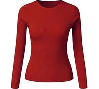 UIILO Haut Thermique pour Femme - Pull en Tricot côtelé - T-Shirt Basique - Couleur Unie - Manches Longues - Tricot serré - sous-vêtements Thermiques - Automne et Hiver - Haut Chaud （Rouge）