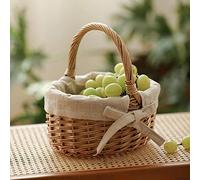 UIILO Petit Panier à Fleurs en Osier - Rangement Portable pour Pique-Nique - Rotin Tressé pour Fleurs, Fruits et Légumes - Couleur Bois