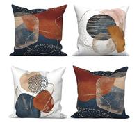 Uiiooazy Housse Coussin Abstrait, Taie Oreiller Boho Terracotta Géométrique Bleu Or Housse de Coussin Velours Taie d'oreiller Décoratif Housse Coussin pour Lit Salon Masion Chambre, Lot de 4, 50x50cm