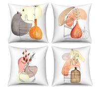 Uiiooazy Housse Coussin Abstrait, Taie Oreiller Boho Terracotta Géométrique Bohême Housse de Coussin Velours Taie d'oreiller Décoratif Housse Coussin pour Lit Salon Masion Chambre, Lot de 4, 40x30cm