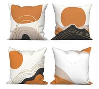 Uiiooazy Housse Coussin Abstrait, Taie Oreiller Terracotta Boho Noir et Or Minimaliste Housse de Coussin Velours Taie d'oreiller Carré Housse Oreiller pour Lit Salon Masion Chambre, Lot de 4, 30x30cm