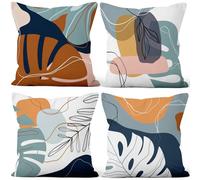 Uiiooazy Housse Coussin Boho, Taie Oreiller Abstrait Feuilles de Palmier Bohême Terracotta Housse de Coussin Velours Taie d'oreiller Décoratif Housse Coussin pour Lit Salon Masion, Lot de 4, 45x45cm