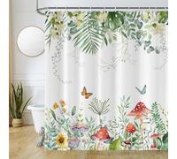 Uiiooazy Rideau Douche 200x180cm, Rideau Douche Anti Moisissure Vert Tropicale Feuilles d'eucalyptus Palmier Champignon Rideaux de Baignoire Tissu Lavable Imperméable Rideaux de Bain avec 12 Crochets