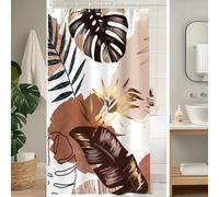 Uiiooazy Rideau Douche Anti Moisissure, Rideau de Douche 120x180cm Boheme Abstrait Tropicale Foglie di Palmier Rideaux de Baignoire Tissu Lavable Imperméable Rideaux Salle de Bain avec 8 Crochets