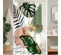 Uiiooazy Rideau Douche Anti Moisissure, Rideau de Douche 120x180cm Rosa Boheme Tropicale Foglie di Palmier Vert Jungle Rideaux de Baignoire Tissu Lavable Imperméable Rideaux de Bain avec 8 Crochets