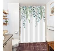 Uiiooazy Rideau Douche Anti Moisissure, Rideau de Douche 150x200cm Feuilles d'eucalyptus Vert Motif Rideaux de Baignoire Tissu Lavable Imperméable Polyester Rideaux Salle de Bain avec 10 Crochets
