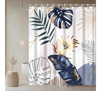 Uiiooazy Rideau Douche Anti Moisissure, Rideau de Douche 180x180cm Bleu Marine Boheme Tropicale Foglie di Palmier Rideaux de Baignoire Tissu Lavable Imperméable Rideaux Salle de Bain avec 12 Crochets