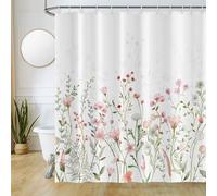 Uiiooazy Rideau Douche Anti Moisissure, Rideau de Douche 180x180cm Fleur Rose Tissu Lavable Feuilles Vert Vintage Rideaux de Baignoire Imperméable Polyester Rideaux Salle de Bain avec 12 Crochets