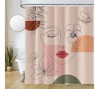 Uiiooazy Rideau Douche Anti Moisissure, Rideau de Douche 180x180cm Rose Orange Visage Abstrait Fleuri Rideaux de Baignoire Tissu Lavable Imperméable Polyester Rideaux Salle de Bain avec 12 Crochets