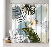 Uiiooazy Rideau Douche Anti Moisissure, Rideau de Douche 180x200cm Boheme Tropicale Foglie di Palmier Vert Jungle Rideaux de Baignoire Tissu Lavable Imperméable Rideaux Salle de Bain avec 12 Crochets
