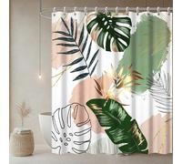 Uiiooazy Rideau Douche Anti Moisissure, Rideau de Douche 180x220cm Rosa Boheme Tropicale Foglie di Palmier Vert Jungle Rideaux de Baignoire Tissu Lavable Imperméable Rideaux de Bain avec 12 Crochets