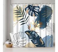 Uiiooazy Rideau Douche Anti Moisissure, Rideau de Douche 240x180cm Bleu Ciel Boheme Tropicale Foglie di Palmier Jungle Rideaux de Baignoire Tissu Lavable Imperméable Rideaux de Bain avec 12 Crochets