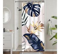 Uiiooazy Rideau Douche Anti Moisissure, Rideau de Douche Étroit 90x180cm Bleu Marine Boheme Tropicale Foglie di Palmier Rideaux de Baignoire Tissu Lavable Imperméable Rideaux de Bain avec 6 Crochets