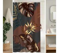 Uiiooazy Rideau Douche Anti Moisissure, Rideau Douche 120x200cm Boheme Tropicale Bordeaux Foglie di Palmier Jungle Rideaux de Baignoire Tissu Lavable Imperméable Rideaux Salle de Bain avec 8 Crochets