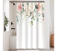 Uiiooazy Rideau Douche Anti Moisissure, Rideau Douche 120x200cm Feuilles d'eucalyptus Vert Fleuri Rose Rideaux de Baignoire Tissu Lavable Imperméable Polyester Rideaux Salle de Bain avec 8 Crochets