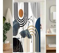 Uiiooazy Rideau Douche Anti Moisissure, Rideau Douche 120x200cm Terracotta Tropicale Feuilles de Palmier Bleu Jungle Abstrait Boho Rideaux de Baignoire Tissu Lavable Rideaux de Bain avec 8 Crochets