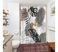 Uiiooazy Rideau Douche Anti Moisissure, Rideau Douche 150x200cm Gris Boheme Tropical Foglie di Palmier Jungle Rideaux de Baignoire Tissu Lavable Imperméable Polyester Rideaux de Bain avec 10 Crochets