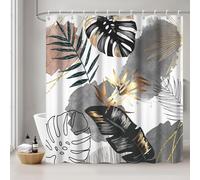 Uiiooazy Rideau Douche Anti Moisissure, Rideau Douche 180x240cm Gris Boheme Tropical Foglie di Palmier Jungle Rideaux de Baignoire Tissu Lavable Imperméable Polyester Rideaux de Bain avec 12 Crochets