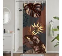 Uiiooazy Rideau Douche Anti Moisissure, Rideau Douche Étroit 90x180cm Boheme Tropicale Bordeaux Foglie di Palmier Jungle Rideaux de Baignoire Tissu Lavable Imperméable Rideaux de Bain avec 6 Crochets