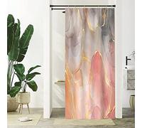 Uiiooazy Rideau Douche Anti Moisissure, Rideau Douche Étroit 90x180cm Rose Effet Marbre Gris Jaune Petit Rideaux de Baignoire Tissu Lavable Imperméable Polyester Rideaux Salle de Bain avec 6 Crochets