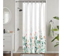 Uiiooazy Rideau Douche Anti Moisissure, Rideau Douche Étroit 90x180cm Vert Sauge Feuilles d'eucalyptus Fleur Rose Petit Rideaux de Baignoire Tissu Lavable Imperméable Rideaux de Bain avec 6 Crochets