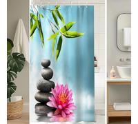 Uiiooazy Rideau Douche Bambou, Rideau de Douche Anti Moisissure 120x180cm Bleu Zen Gris Pierre Rose Orchidée Spa Rideaux de Baignoire Imperméable Tissu Lavable Rideaux Salle de Bain avec 8 Crochets