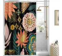 Uiiooazy Rideau Douche Boheme, Rideau de Douche Anti Moisissure 150x180cm Fleuri Rose Abstrait Feuilles Vert Rideaux de Baignoire Imperméable Tissu Lavable Rideaux Salle de Bain avec 10 Crochets