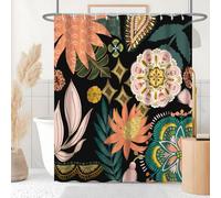 Uiiooazy Rideau Douche Boheme, Rideau de Douche Anti Moisissure 240x180cm Fleuri Rose Abstrait Feuilles Vert Rideaux de Baignoire Imperméable Tissu Lavable Rideaux Salle de Bain avec 16 Crochets