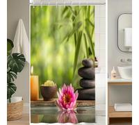 Uiiooazy Rideau Douche Zen, Rideau de Douche Anti Moisissure 120x200cm Gris Pierre Rose Orchidée Spa Japonais Rideaux de Baignoire Imperméable Tissu Lavable Rideaux Salle de Bain avec 8 Crochets