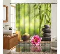 Uiiooazy Rideau Douche Zen, Rideau de Douche Anti Moisissure 180x240cm Gris Pierre Rose Orchidée Spa Japonais Rideaux de Baignoire Imperméable Tissu Lavable Rideaux Salle de Bain avec 12 Crochets