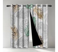 Uiiooazy Rideaux Gris, Rideaux Occultant Thermiques 60x120cm Tropical Feuilles Vert Jaune Jungle Palmier Rideau Thermiques Isolants Anti Froid et Chaleur Rideau à Oeillets pour Intérieur, Lot de 2