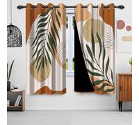 Uiiooazy Rideaux Occultant Abstrait, Rideaux Occultant Boho Terracotta Feuilles Vert Rideaux Thermiques Isolant Anti Froid et Chaleur Rideaux À Oeillets pour Chambre Cuisine Fenêtre, 2 PCS, 135x245cm