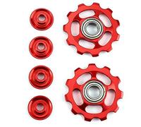 Uikdjgu 1 Ensemble 11T Velo Roue de roulement exterieure en Alliage d'aluminium Ultra-Leger Poulies de derailleur Arriere Pieces pour velos -Rouge