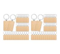 Uikdjgu 100 Pièces Porte-Clés en Bois Vierges Vierges de Gravure de Clés Porte-Clés en Bois Inachevé Porte-Clés Porte-Clés pour Bricolage Artisanat, Rectangle