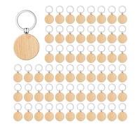 Uikdjgu 200 PièCes Porte-CléS en Bois Vierges Vierges de Gravure Porte-CléS en Bois Porte-CléS Porte-CléS Porte-CléS pour Bricolage Artisanat, Rond