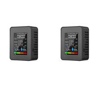 Uikdjgu 2X Moniteur de Qualité de L'Air 5 En 1 TVOC HCHO Température Humidité CO2 Mètre, Détecteur de CO2 Rechargeable USB Noir