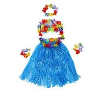 Uikdjgu 6 Set Hawaien Jupe en Fleur Hula Lei Bracelet Garland Deguisement - Bleu