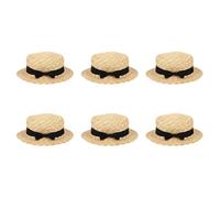 Uikdjgu 6X Chapeau de Paille Mignon Enfant Filles Chapeau de Soleil Nœud à Deux Boucles des Grand Bord Plage D'Été Canotier Plage Chapeau Fedora à Dessus Plat et Rond
