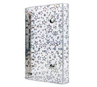 Uikdjgu A6 Budget Binder Cover Clear PVC 6 Ring Binder Glitter Star Rechargeable Notebook Shell Protector avec 2 Snaps