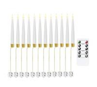 Uikdjgu Bougies Courtes à LED Clignotantes 12pcs 0,5" X 6" avec 12 Crochets en Boule de Cristal, Bougeoir sans Flamme à Lumière Chaude avec Télécommande