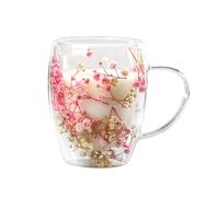 Uikdjgu Creatives Vraie Fleur Double Verre Haut Niveau D'Apparence Pleine Étoile Fleur Séchée Lait Café Verre 350 ML Ménage Tasse A