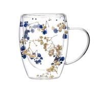 Uikdjgu Creatives Vraie Fleur Double Verre Haut Niveau D'Apparence Pleine Étoile Fleur Séchée Lait Café Verre 350 ML Ménage Tasse C