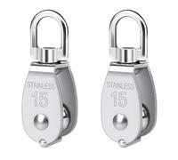 Uikdjgu Poulie 304 Bloc de Poulie Simple en Acier Inoxydable M15 Système de Poulie à Roulement Pivotant Robuste pour le Gréement, Paquet de 2