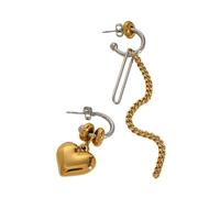 uikios Boucles d'oreilles asymétriques en acier inoxydable avec chaîne en forme de cœur pour fêtes et mariages