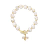 uikios Élégant bracelet imitation perles pour femme avec pendentif abeilles en cristal - Chaîne de poignet réglable
